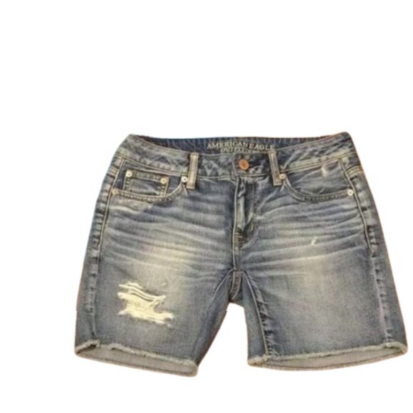American Eagle Outfitters Denim Shorts Size 0 Distressed Raw Hem Festival AEO AE - Picture 1 of 5